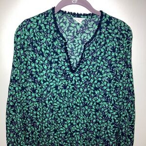 🍋CASLON Nordstrom brand Pom Pom Fringe peplum style blue print top XS